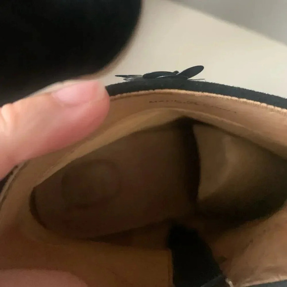 Bill Blass Floral Beaded Floral Embellished Black Suede Heeled Ankle Boots-9 - Picture 7 of 8